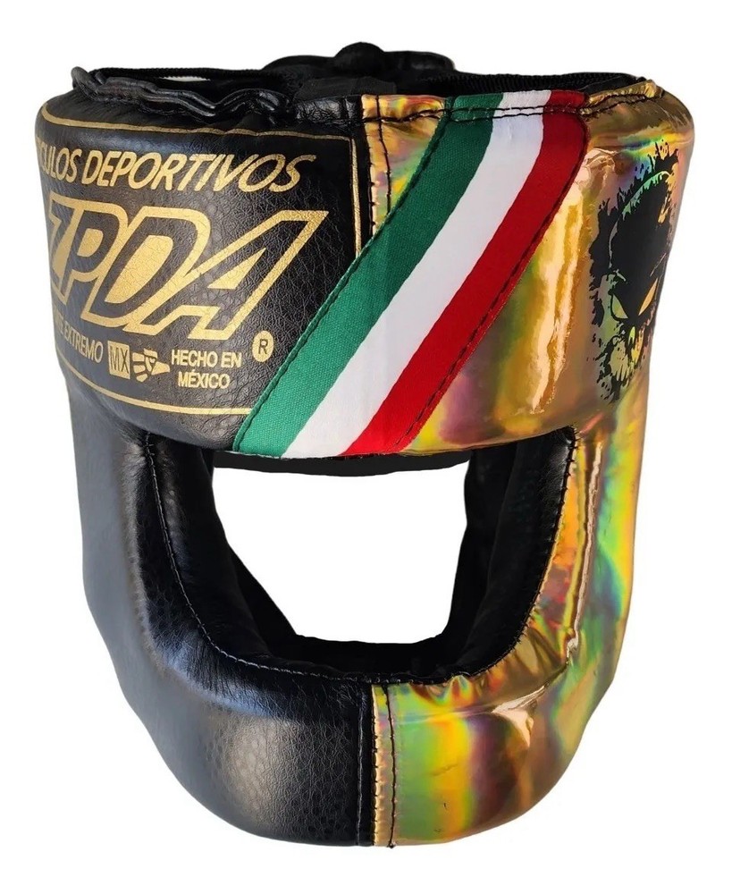 Gold Leather PRO Boxing Full Face Headgear String Made In MEXICO Adults Zepeda