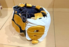 MMA White Reyes Boxing Training Headgear Made of Cowhide Leather Small to XL