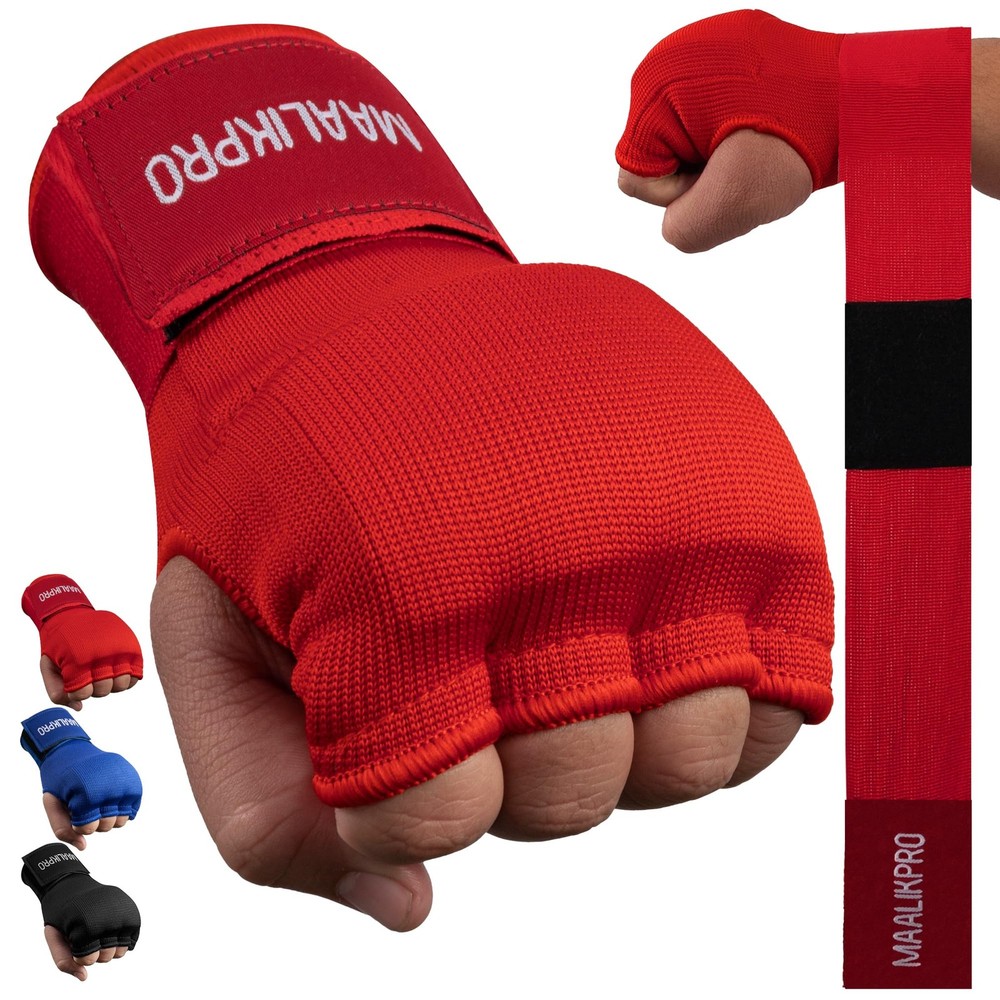 Boxing Hand Wraps Gel Inner Gloves | Padded for Large, Red