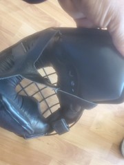 REVGEAR BOXING LEATHER TRAINING HEADGEAR w/CHEEK CHIN PROTECTION CAGE SMALL