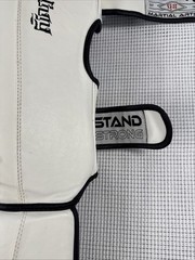 (A-1)Boon Martial Arts Shin Guards Large L Muay Thai Kickboxing White Black Pair
