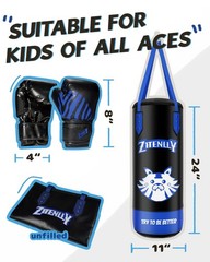 Kids Punching Bag with Gloves – PU Leather & Adjustable Height Strap – Boxing…