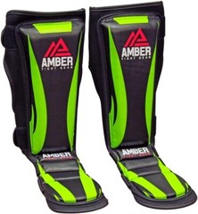 Amber Ultimate Shield Muay Thai Shin & Instep Guards, 100% Hi-Tec Skintex Leathe