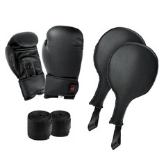 Training Boxing Gloves Punch Paddles Target w/ Hand Wraps Martial Arts Set