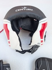 Century Martial Arts BRAVE OPEN FACE HEADGEAR L/XL And Shin Guards Boxing, MMA