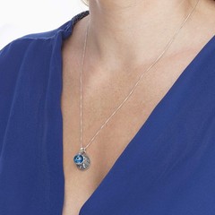 Winning & Winners Silver Coin Charm Necklace – 20″ Box Chain with Blue Evil E…
