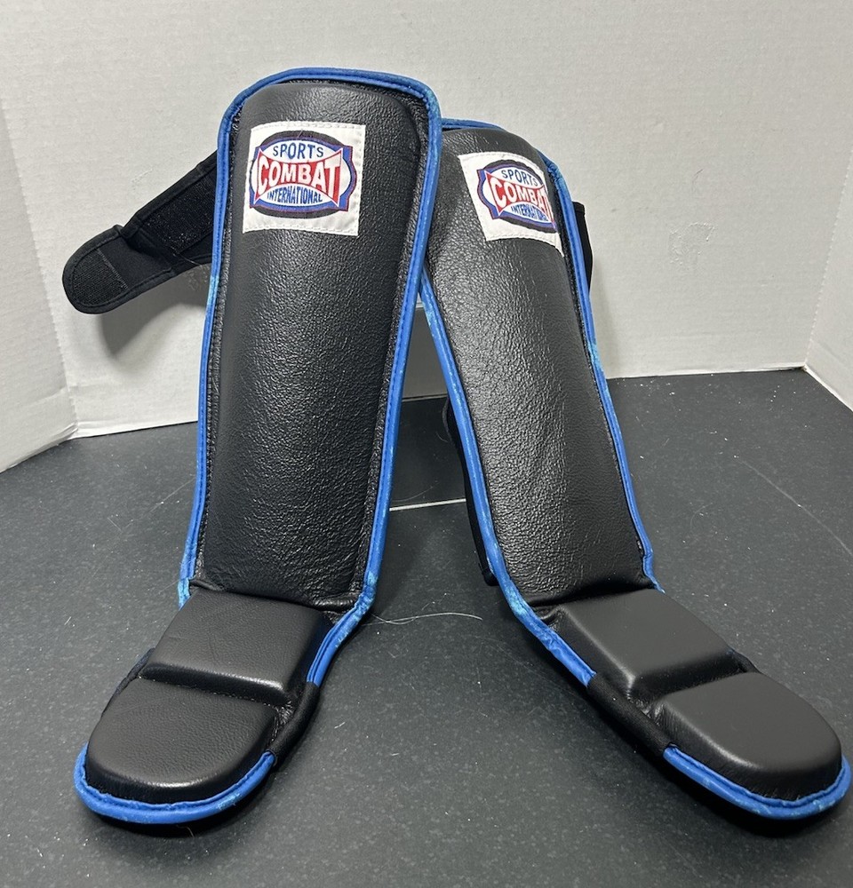 Combat Sports Hook And Loop MMA Shin Guards Large Blue Black