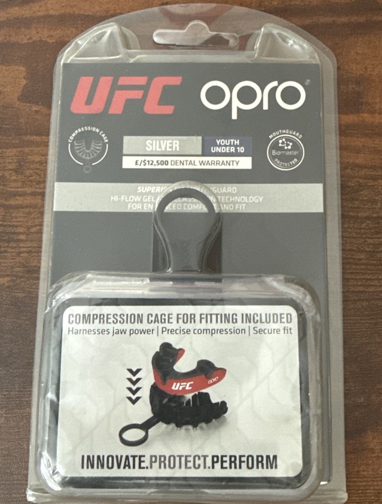 OPRO UFC MMA YOUTH Under 10 Mouthguard SILVER W/ Case & Fitting Cage