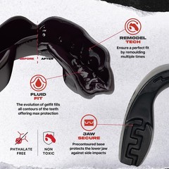 SAFEJAWZ Mouth Guard, Slim Fit Mouthguard for Adults Adult (12+ Years), Black