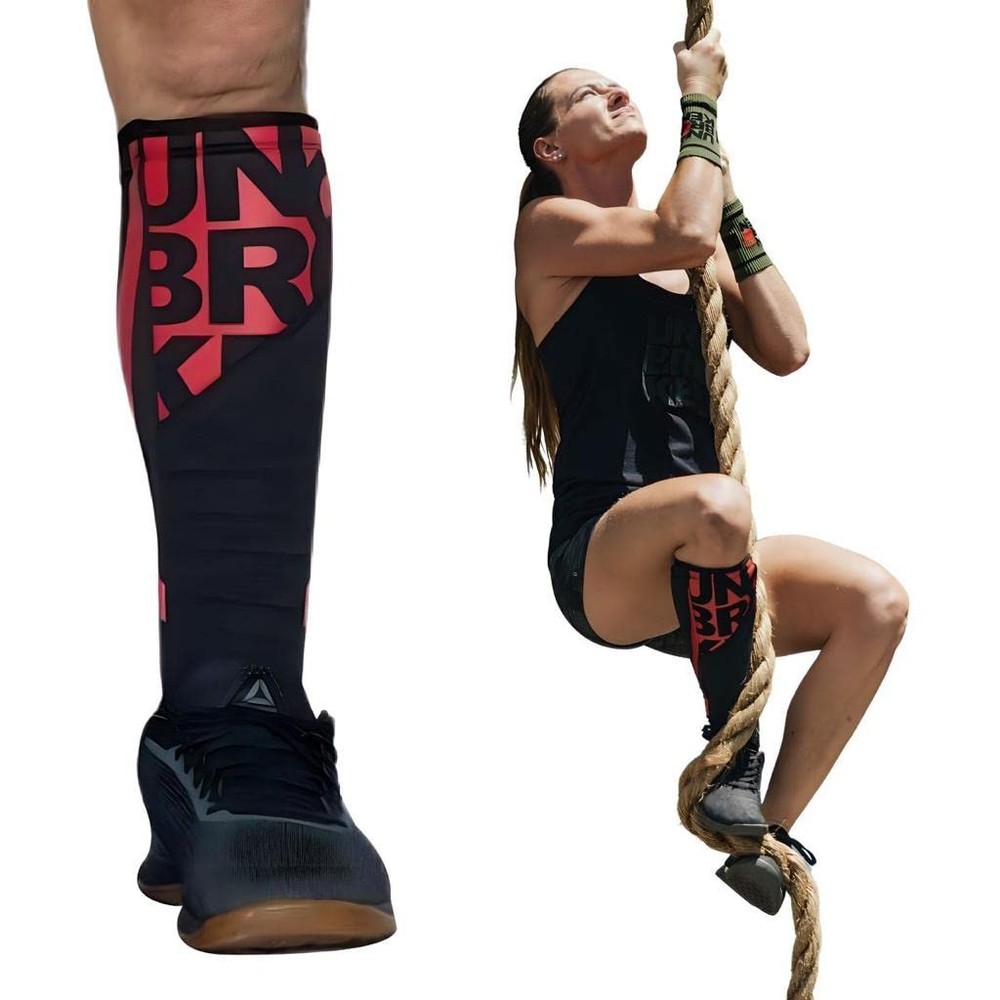 UNBROKENSHOP Shin Sleeves Pro Red 7mm Neoprene, Weightlifting, Deadlift, Rope…
