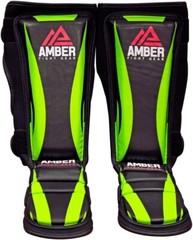 Amber Ultimate Shield Muay Thai Shin & Instep Guards, 100% Hi-Tec Skintex Leathe