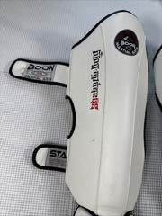 (A-1)Boon Martial Arts Shin Guards Large L Muay Thai Kickboxing White Black Pair