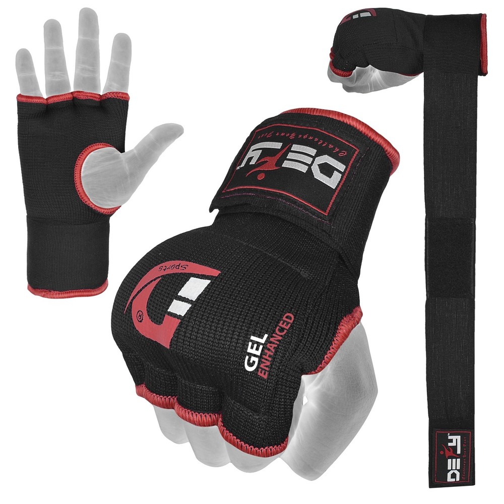 Gel Padded Inner Gloves with Hand Wraps MMA Muay Thai Boxing Bandage Fight Black