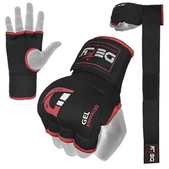 Gel Padded Inner Gloves with Hand Wraps MMA Muay Thai Boxing Bandage Fight Black