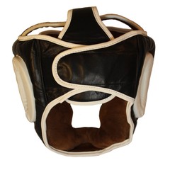 KANKU Full Face Black & White LEATHER Boxing Head Guard, Sparring, MMA Headgear