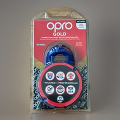 OPRO Gold Competition Level Mouthguard Adult Blue Self-Fit MMA Boxing Football