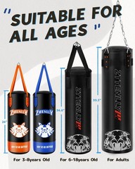 Kids Punching Bag with Gloves – PU Leather & Adjustable Height Strap – Boxing…