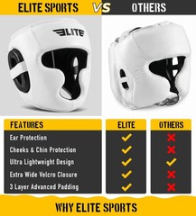 Elite Sports Boxing Headgear Men, Head Guard Sparring One Size, White