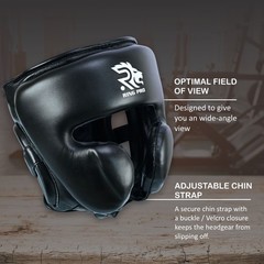 Ring Pro Leather Boxing Headgear Lace-Up MMA Muay Thai Sparring Black