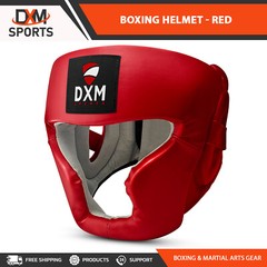 DXM SPORTS Head Guard MMA Boxing Helmet Kick Protector Training Headgear – Red