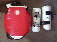 Hogu & Shin Guard Karate TaeKwonDo Sparring Boxing MMA Chest Guard Blue Red