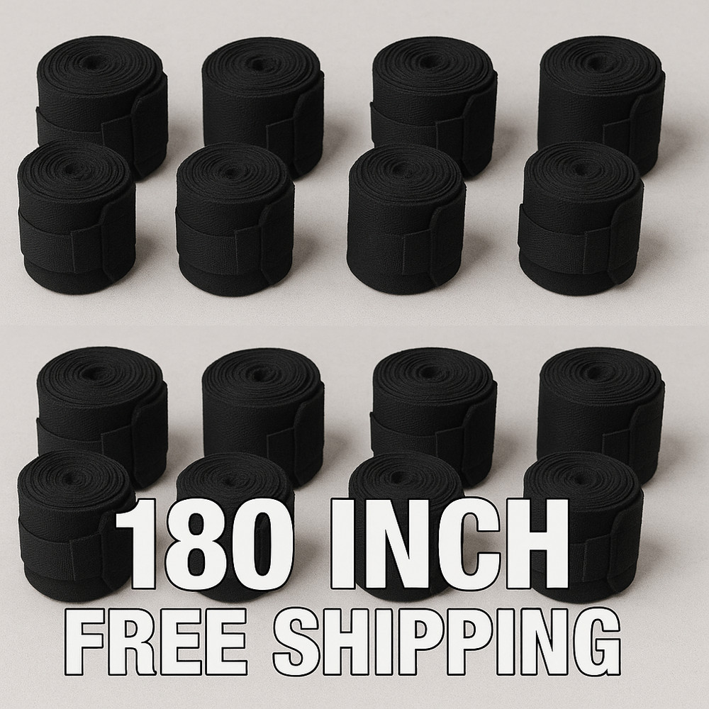 180″ Black Hand Wraps 4 Pairs Boxing, MMA, Kickboxing, Muay Thai Wrist Support