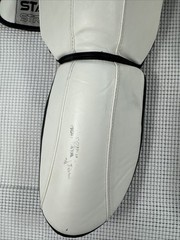 (A-1)Boon Martial Arts Shin Guards Large L Muay Thai Kickboxing White Black Pair