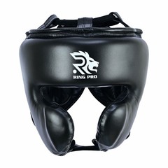 Ring Pro Boxing Headgear Leather Black Lace Up MMA Sparring Training Head Guard