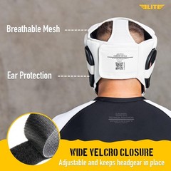 Elite Sports Boxing Headgear Men, Head Guard Sparring One Size, White
