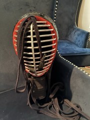 Kendo Men Protective Face Mask Helmet w/ Metal Grill, One Size, Black/Red
