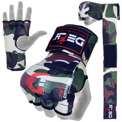 DEFY Gel Padded Ladies Inner Gloves with Hand Wraps MMA Muay Thai Green Camo