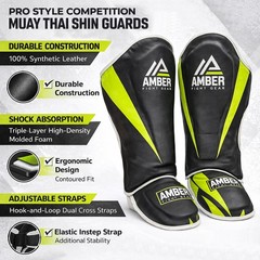 Amber Pro Style Competition Muay Thai Shin Guards with Instep Protection