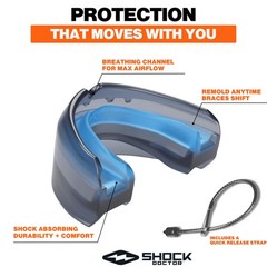 Shock Doctor Braces Football Mouth Guard, Upper and Lower Teeth. Adult, Black