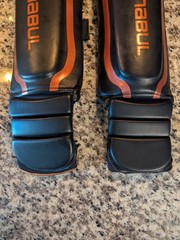 Sanabul Shin Guards Essential Hook & Loop XS Black Copper Kickboxing MMA 2541D