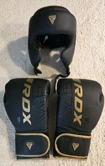 RDX Kara Headgear + 16 oz Boxing Gloves Set Sparring Training MMA