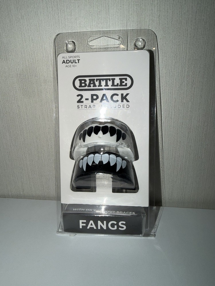 NIP Battle Sports Science Adult Fang Mouthguard 2-Pack with Straps