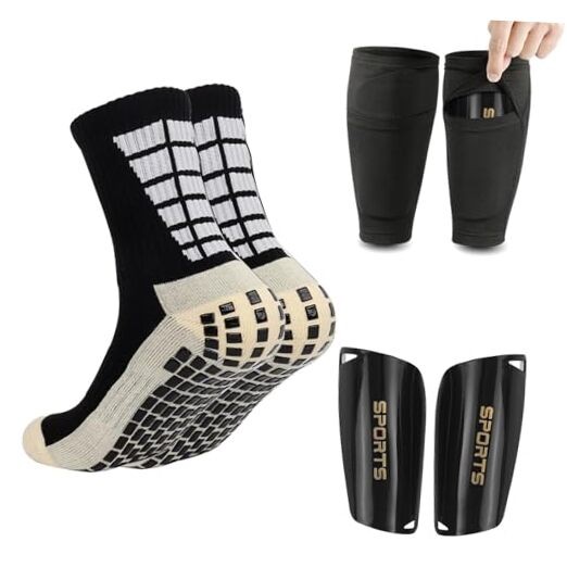 Soccer Socks with Shin Guard for Men, 1 Pairs Mens Grip Soccer Socks A Black