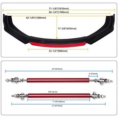 Universal Front Bumper Lip Chin Spoiler Black Front Bumper Lip+ Red Strut Rods