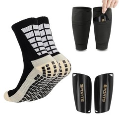 Soccer Socks with Shin Guard for Men, 1 Pairs Mens Grip Soccer Socks A Black