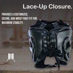 Ring Pro Boxing Headgear Leather Black Lace Up MMA Sparring Training Head Guard