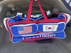 ATA Black Belt Academy Taekwondo Gear Bag USA Korea Flags w/ Combat Sticks Nice!