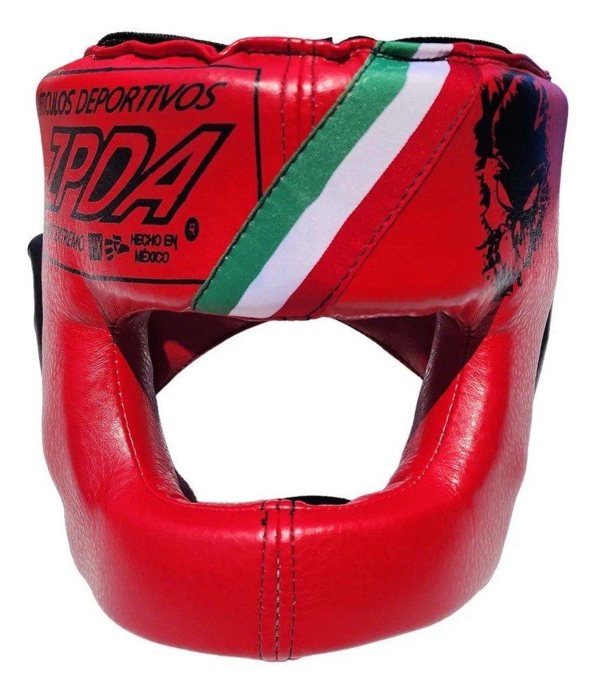 Red Leather Boxing Full Face Headgear Head Guard Sparring Made In MEXICO Adults