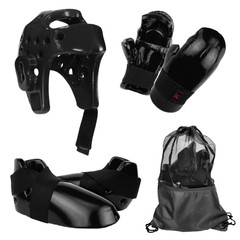 Black Martial Arts Gear Head Hand Feet guard Taekwondo Karate Sparring Foam Set