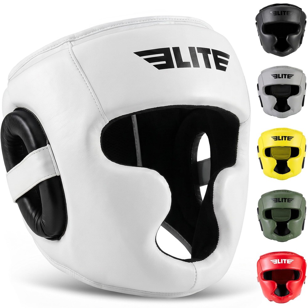 Elite Sports Boxing Headgear Men, Head Guard Sparring One Size, White