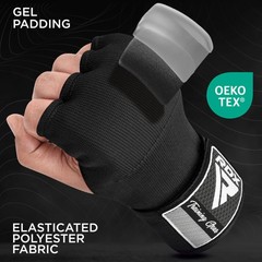RDX Large Boxing Inner Gloves Gel MMA Hand Wraps Black Quick Fit