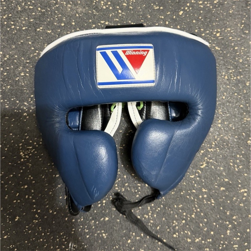 Winning Training Headgear Blue Size M Boxing Headgear with real off white laces