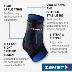 Zamst A1 Ankle Brace Left Small Black Three Way Straps Moderate Sprain Grade II
