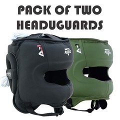 Fadi Sports A1 Leather Headgear 2 Pair L/XL Black Green MMA Boxing Sparring
