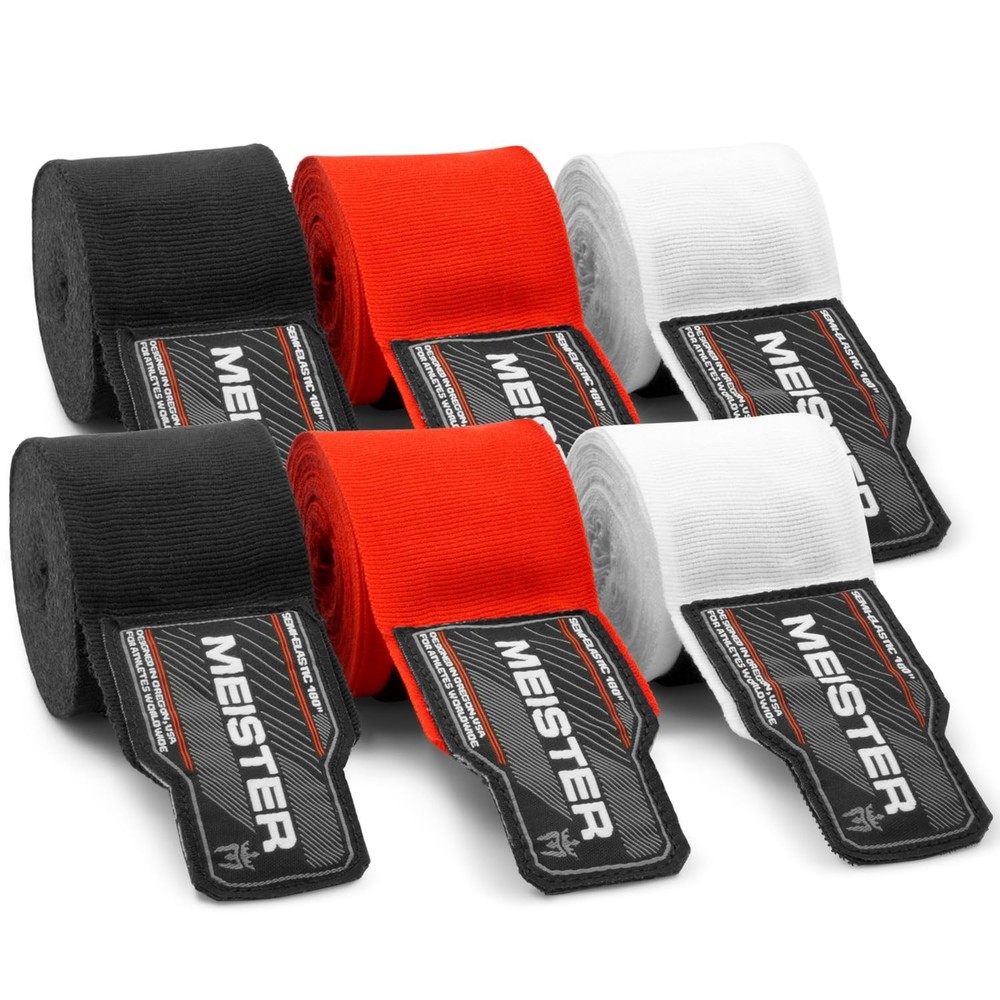 Meister Adult 180″ Hand Wraps for MMA Length, Black / Red / White