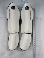 (A-1)Boon Martial Arts Shin Guards Large L Muay Thai Kickboxing White Black Pair